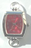 1 29x22mm Watch Face Two Loop Rectangle Silver Tone with Red Face